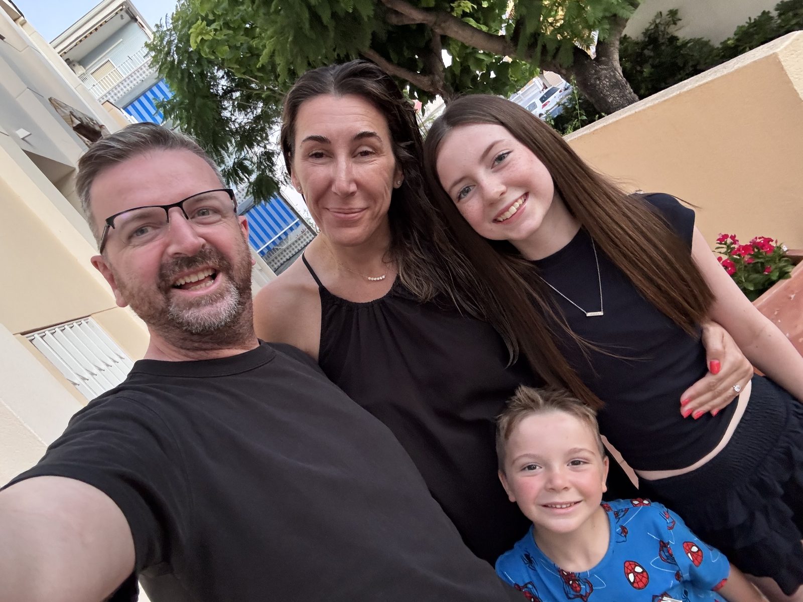 Cristina and Joe with the kids on a terrace
